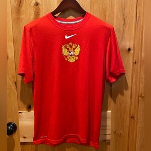 NiKE Men's Red dri fit size M medium with foreign national hockey Emblem